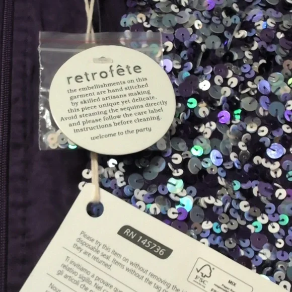 New Retrofete Nancy Purple Sequin Romper Size xs - Picture 3 of 8
